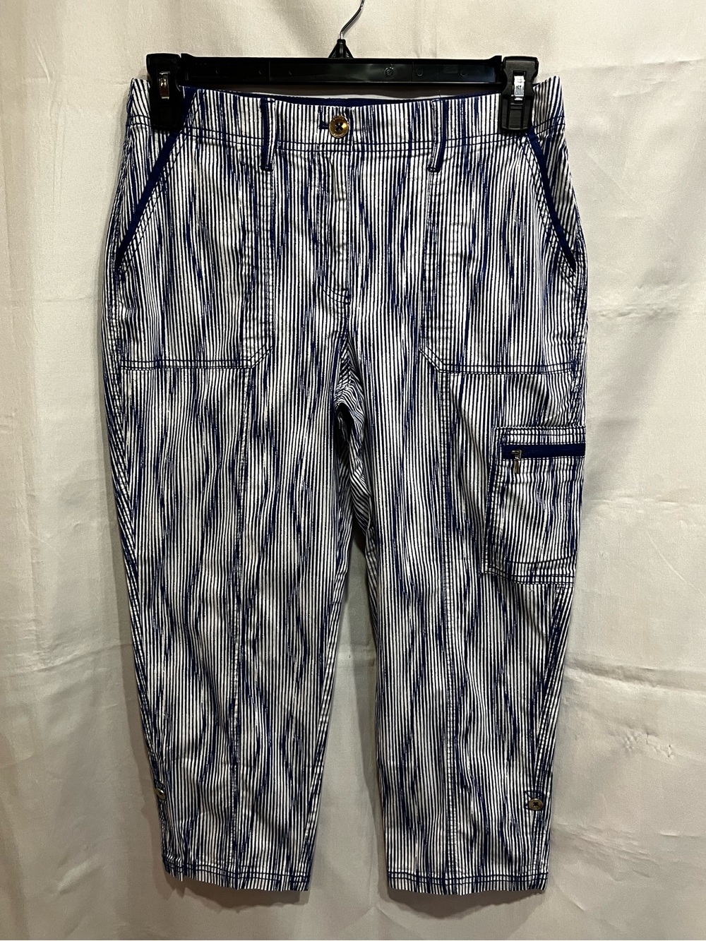 Chico's Cargo Capris Blue White Striped Roll Up Hem Size .5/Small/6